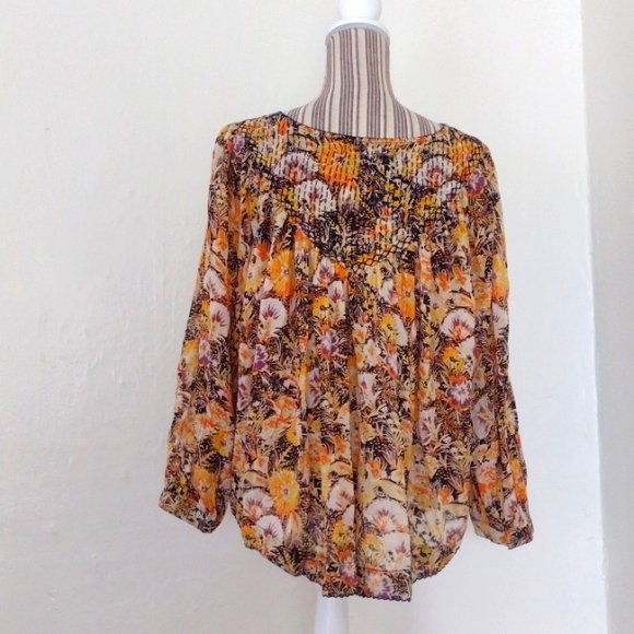 We The Free Orange Floral Cool Meadow Long Sleeve Flowy Blouse Size S - Picture 5 of 13